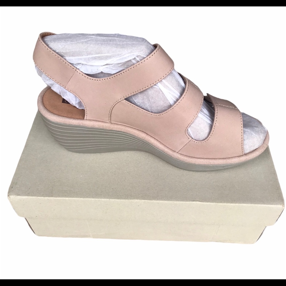 Sand Color Triple Strap Wedge Sandals Platform - Picture 2 of 9